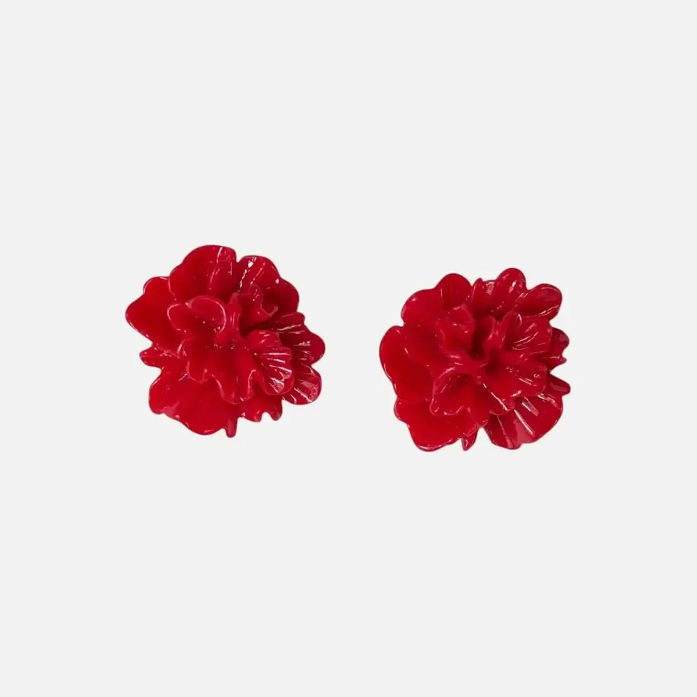 Red Floral Stud Earring - Picture 4 of 5